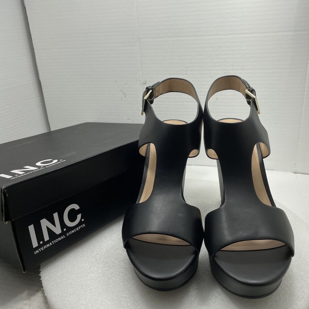 I.N.C Valleri Wedge Sandals, Black, Women Size 11 Item#555